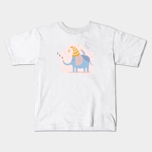 Cute sleeping elephant, bird and moon Kids T-Shirt